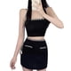 thumbnail image 3 of Conjunto de falda y top con tiras para mujer, falda corta con tirantes finos de cintura alta para niñas, trajes de 2 piezas para fiesta diaria de verano, negro, talla libre, 3 of 8
