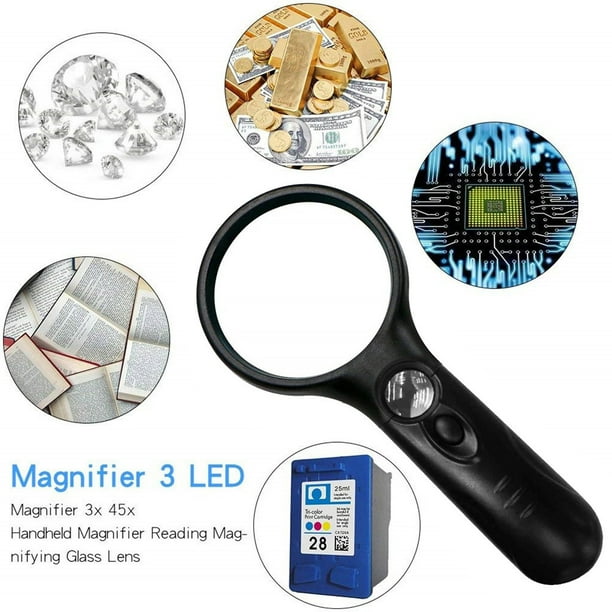 Led Light 3 X 45x Handheld Magnifier Reading Magnifying Glass Lens Jewelry Loupe Walmart Com Walmart Com