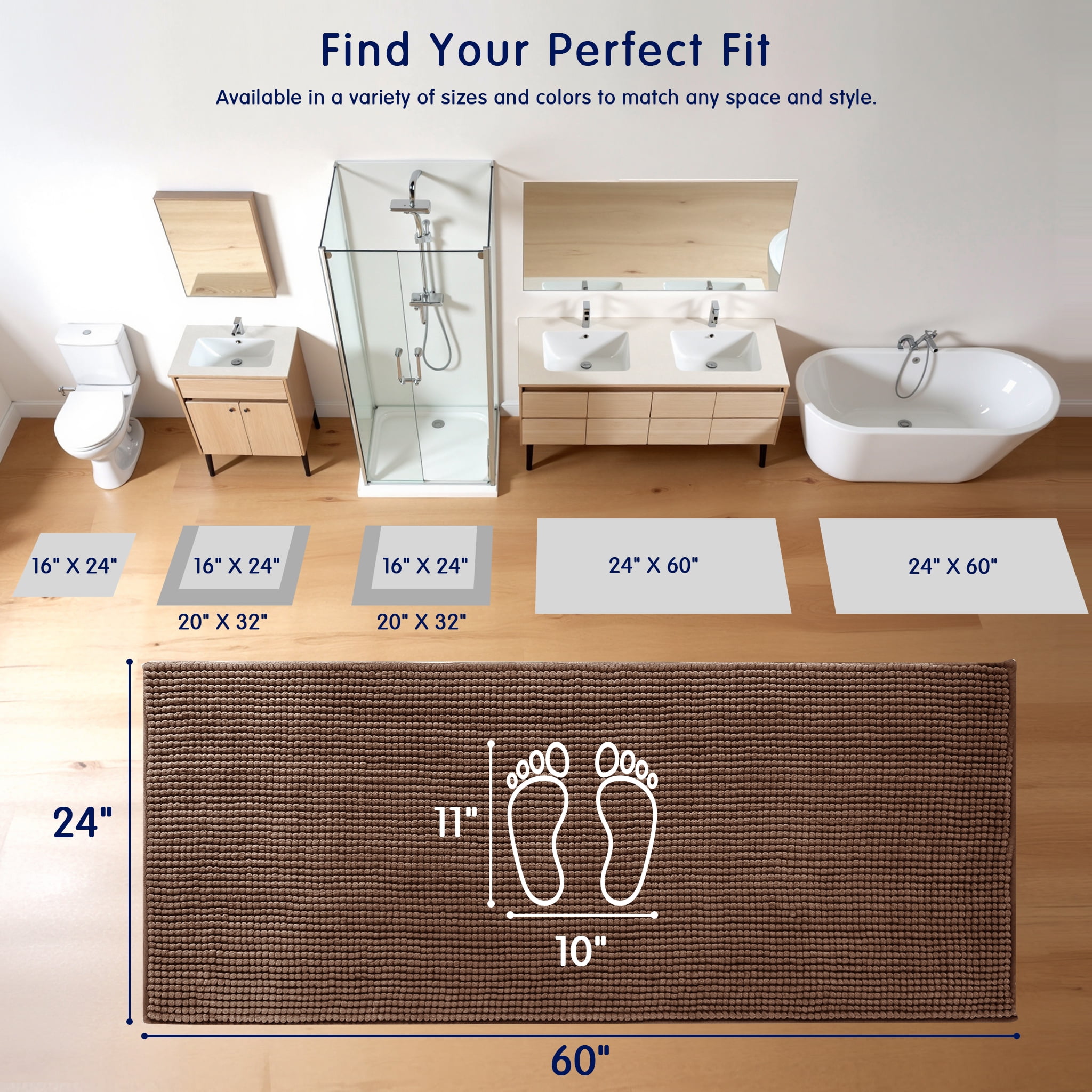 Subrtex Chenille Bathroom Rugs，Extra Soft and Non Slip Bath Mats Runner，Thick Rubber Backing Washable Shower Bathtub Rugs & Home Decor Accessories (Brown,24"*60")