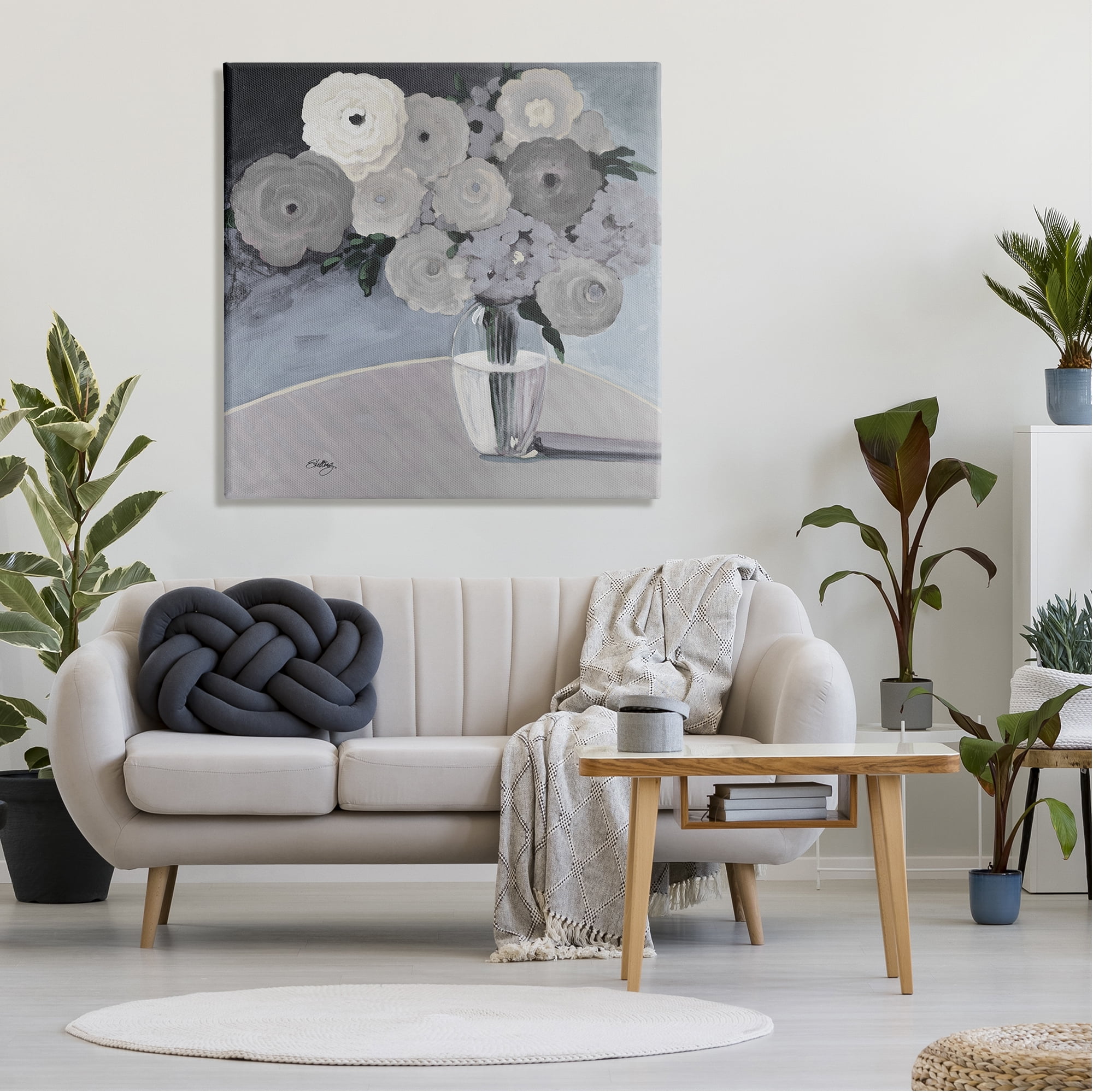 Stupell Industries Round Slate Flower Blossoms Arrangement Still Life Painting Gallery Wrapped Canvas Print Wall Art, Design by Steling