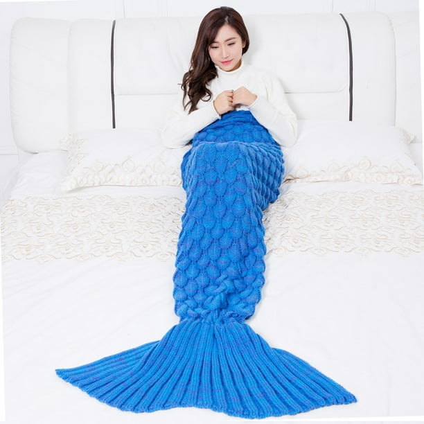 Mermaid Tail Blanket Soft Crochet Sleeping Bag Blanket for Kids Adult Sapphire 140 70cm Walmart