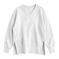 thumbnail image 7 of Ozmmyan Womens V Neck Long Sleeve Sweatshirt Side Slit Oversized Relaxed Fit Shirt Fall Winter, 7 of 7