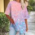 thumbnail image 3 of Womens Oversized Graphic Tees Plus Size Drop Shoulder Summer T-Shirts Baggy Short Sleeve Casual Pullover Pink, S, 3 of 7