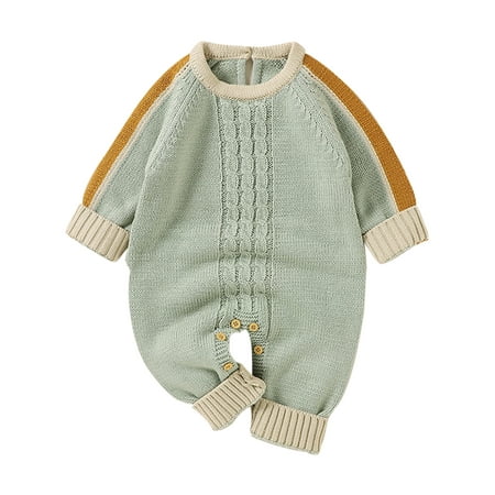 

Haite Baby Long Sleeve Buttons Knitwear Romper Loose Solid Color Bodysuit Summer Crew Neck One Piece Knitted Jumpsuit Green 73