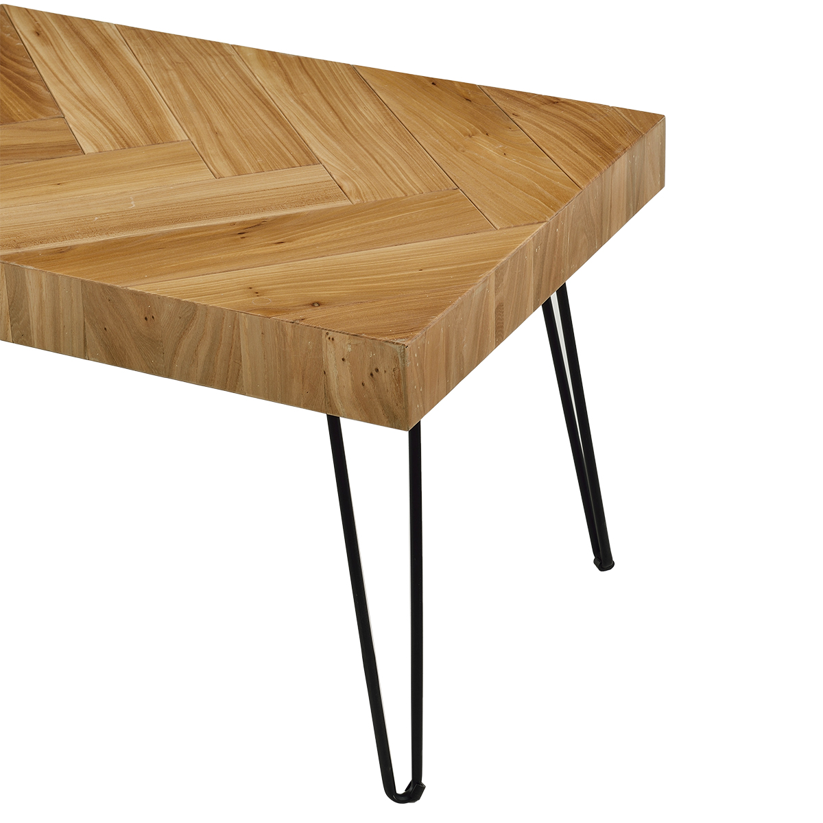 Old elm Coffee Table, 43.3" Modern Coffee Table with Metal Hairpin Legs, Solid Wood Cocktail Table with Chevron Pattern, Sturdy Glossy Finish Rectangular Center Table Side Table for Living Room, L2154 - image 5 of 8