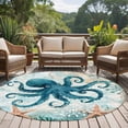 thumbnail image 5 of Coastal Octopus Large Area Rugs for Bedroom Living Room, Soft Non Slip Carpet Bedside Rug, Teal Nautical Beach Starfish Vintage Round Floor Cover Kitchen Accent Rug 7' for Dining Room/Office, 5 of 9
