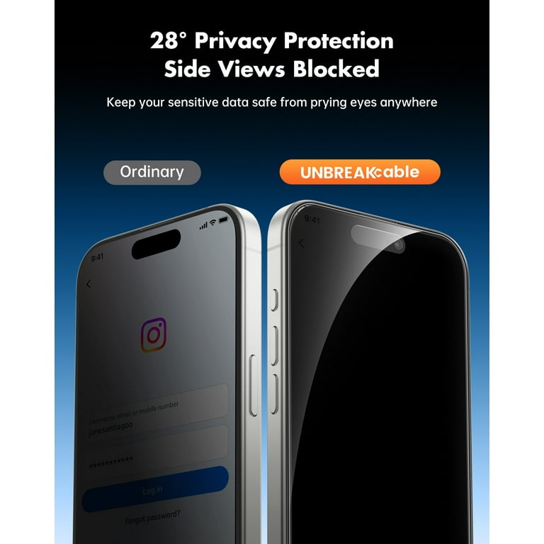UNBREAKcable iPhone 17 Pro Max Screen Protector Privacy 2 Pack, Anti-Spy Tempered Glass, 9H Scratch Resistant, Bubble-Free Install with Alignment Frame, HD Clear