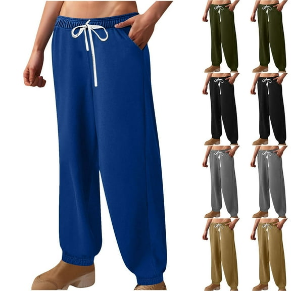 pstuiky Wide Leg Pants Woman, Solid Color Loose Long Palazzo Pants Trousers with Pockets Athletic Women Pant Army Green L