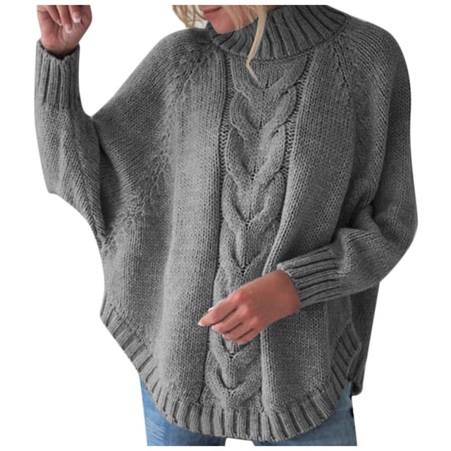 IROINID Chandail à Col Roulé pour Femmes, Chandail-Over, Couleur Unie, Décontracté, Mi-Long, Manches Longues, Demi-Col Montant, Style Chauve-Souris, Chandail Passe-Partout