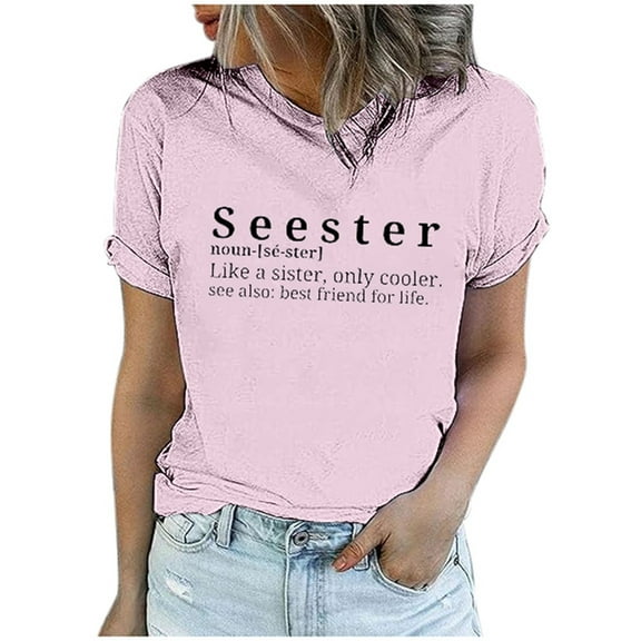 Fshinging Women's Fashion Casual Top Seester Short Sleeved Pullover Round Neck Top