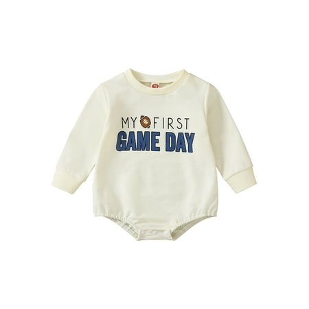 

AMILIEe Toddler Baby Girl Boy Romper Long Sleeve Letters Print Buttons Decoration Short Jumpsuit