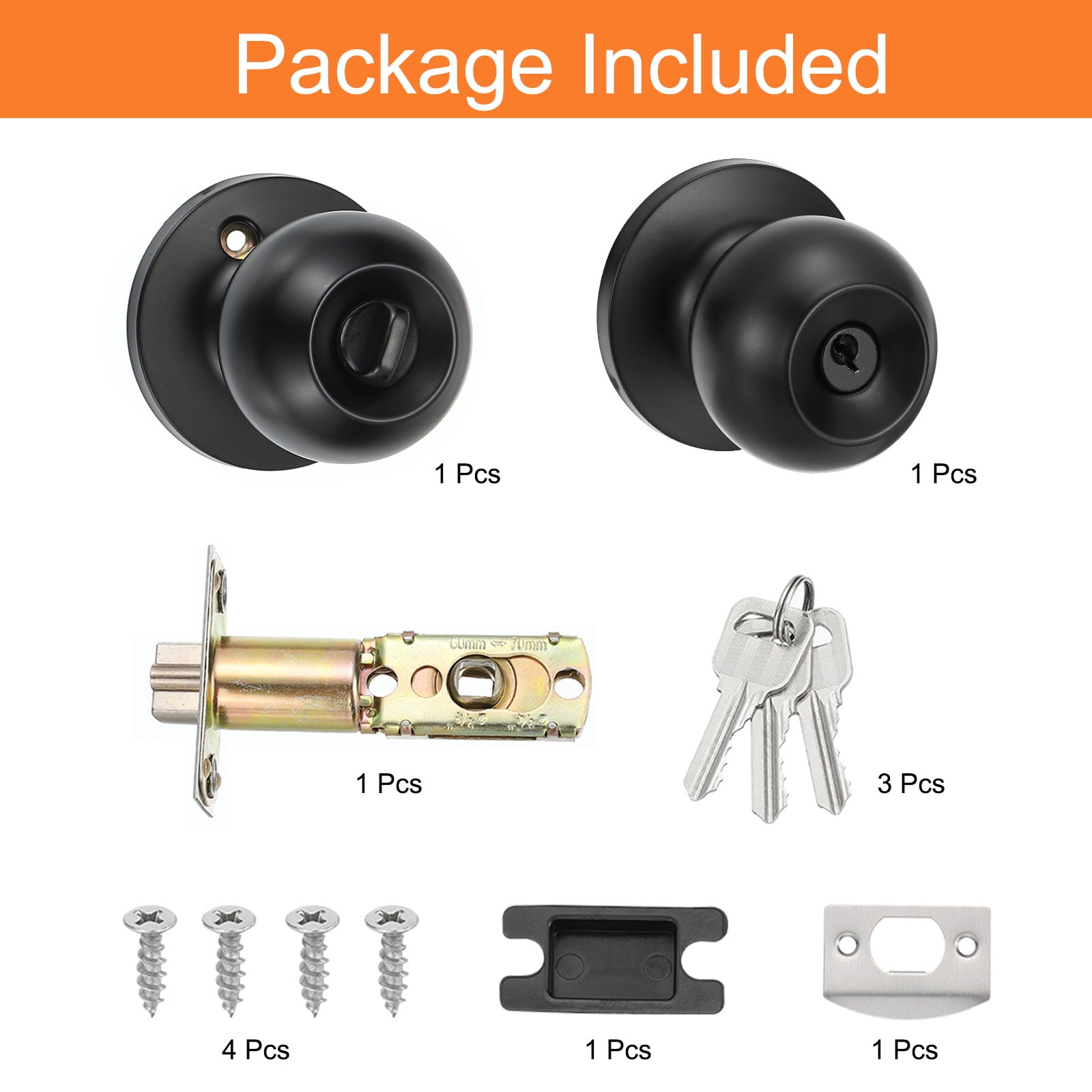 Uxcell Privacy Doorknob, Matte Black Doorknob Lock , Round Ball Door Knobs for Front Door, Bedroom and Bathroom