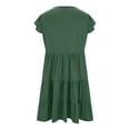 thumbnail image 5 of Patlollav Womens Large Round Neck Doll Solid Color Fold Wooden Ear Double Pocket Dress, 5 of 6