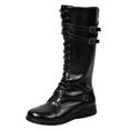 thumbnail image 5 of Rokment Vintage Knee High Combat Boots for Women Casual Buckles Leather Lace up Platform Wedge Mid Heels Mid Calf Motorcycle Riding Tall Booties, 5 of 7