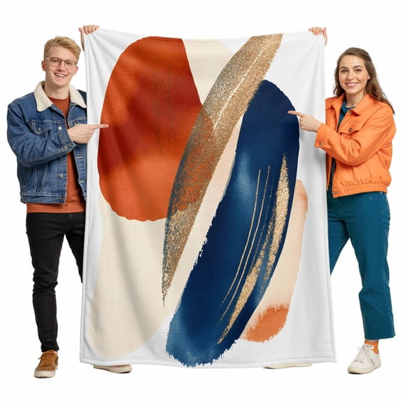 Abstract Graffiti Flannel Blanket for Bed,Travel and Camping, Vintage Gold Orange Blue Shape Super Soft Cozy Blanket for All Seasons 40"x50"