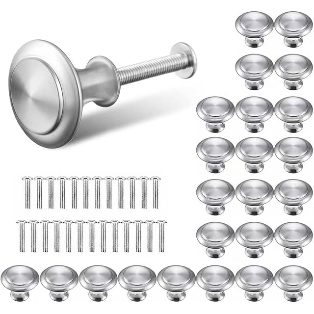 Poignée de Porte de Tiroir, Boutons de Porte Ronds, Tirettes de Tiroir Rondes d'Argent, Bouton de Meubles de 30mm Appliquer aux Poignées de Meubles pour Armoire Cuisine (25 Pièces)