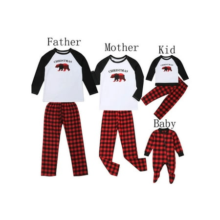 

wybzd Family Matching Pajamas Long Sleeve T-Shirt + Red and Black Plaid Long Pants Winter Casual Christmas Sleepwear