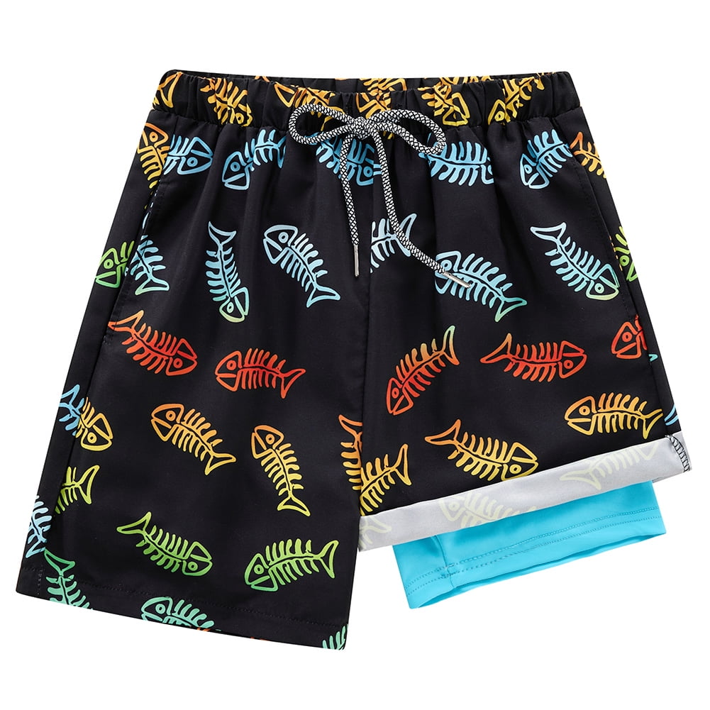 URMAGIC 2 Pack Boys Swim Trunks with Boxer Brief Liner Compression Anti Chafe Swimming Shorts Stretchy UPF Quick Dry Swimsuit 5-16 Years
