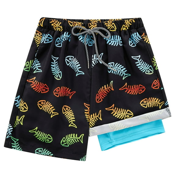 GYRATEDREAM Boys Swim Trunks with Boxer Brief Liner Boys Swimwear Quick Dry Bathing Suit Toddler Swim Trunks 5-16 Years