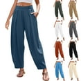 thumbnail image 7 of FAIWAD Linen Pants Women Baggy Elastic Waist Comfy Straight Leg Trousers with Pockets Beach Vacation Outfits, 7 of 7