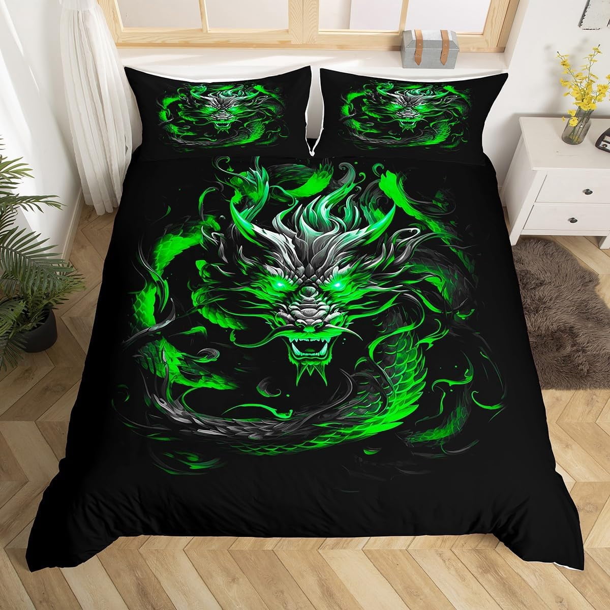 Juego De Funda Nórdica De Dragón 3D - 3 Piezas, Microfibra, Incluye 2 Fundas De Almohada