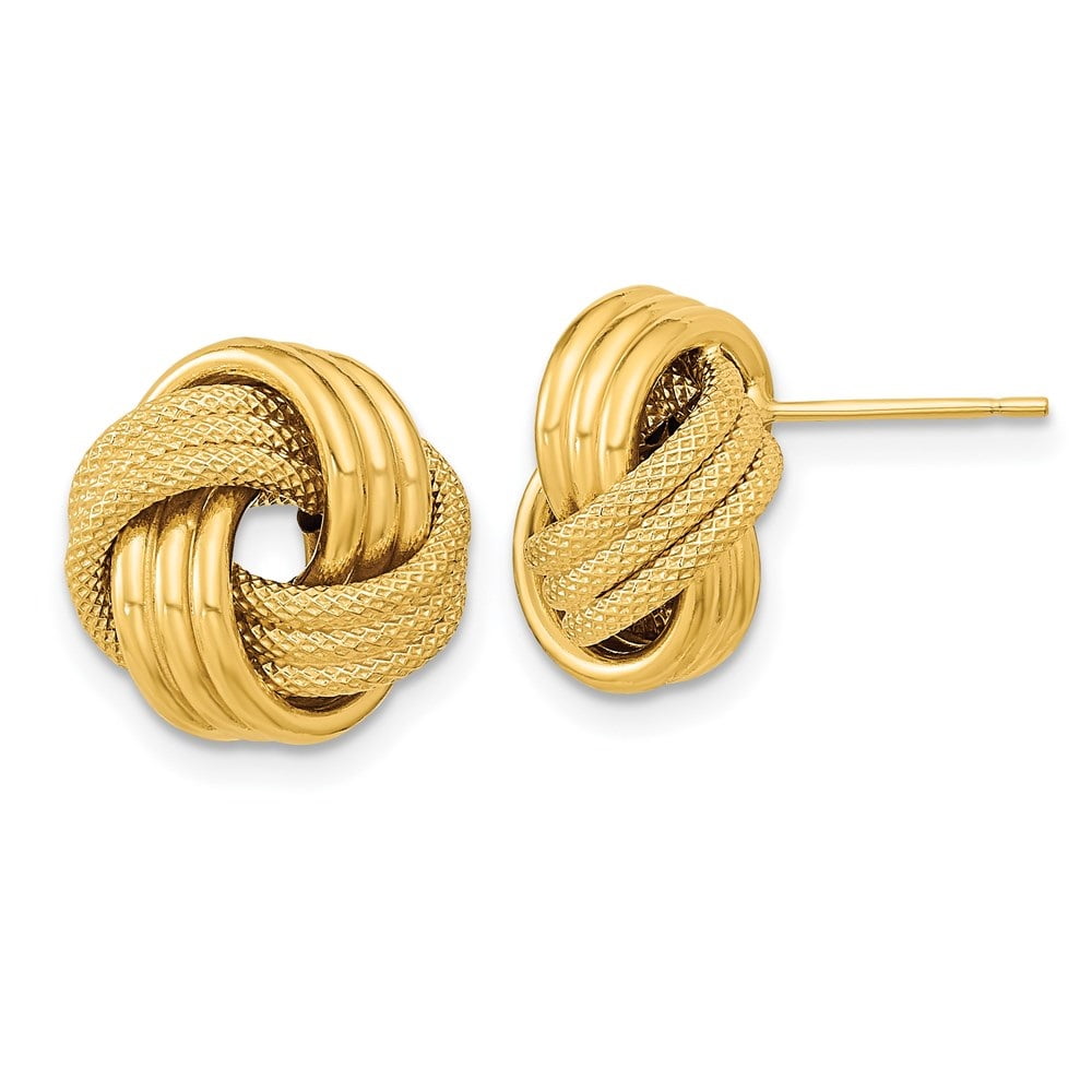 14k Polished Textured Triple Love Knot Earrings in 14k Yellow Gold 14k Polished Textured Triple Love Knot Earrings in 14k Yellow Gold