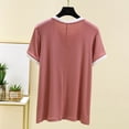 thumbnail image 6 of Annhoo Pajama Tops for Women Spring Summer Block Color Crewneck Loose Short Sleeve Shirts Soft Comfy Clothes, 6 of 9