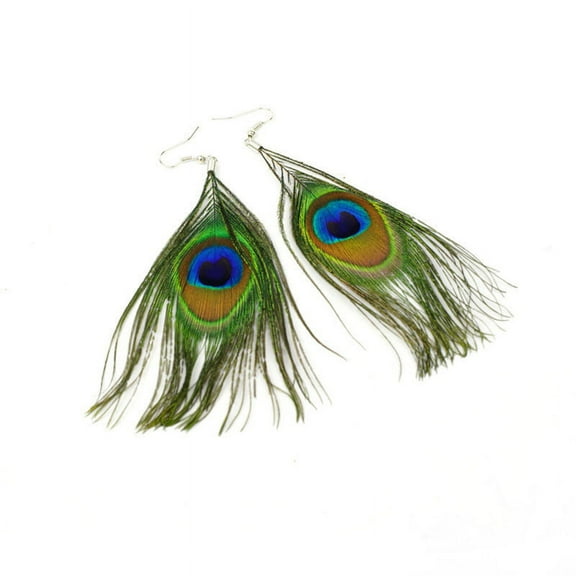 Style Peacock Feather Silvery Hook Women''s Dangle Earrings Eardrop