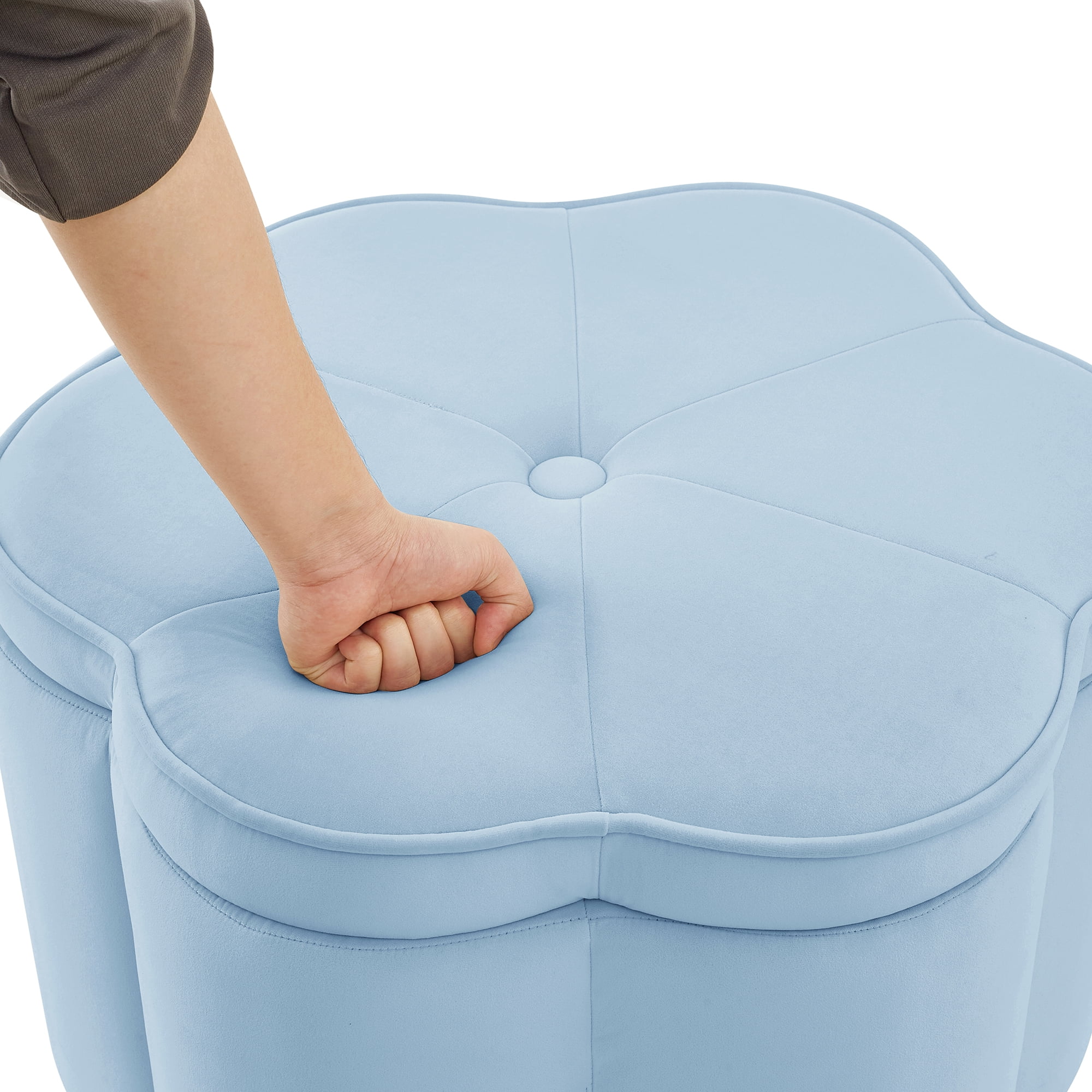 Aukfa 24" Set of 2 Round Storage Ottomans, Flower-Shaped Nesting Pouf Footrest Stools for Living Room, Bedroom, Dorm, Blue