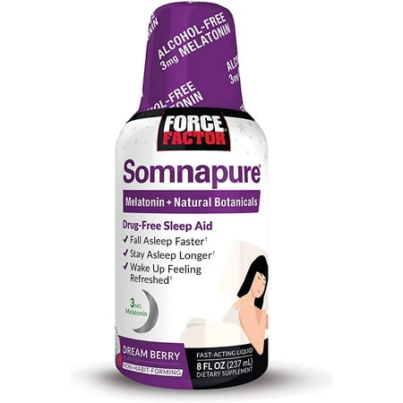 Somnapure Sleep Aid for Adults with Melatonin, Valerian Root, and Lemon Balm, Liquid Sleep Supplement to Fall Asleep Faster, Stay Asleep Longer, and Wake Up Refreshed, Force Factor, 24 Servings, 8oz