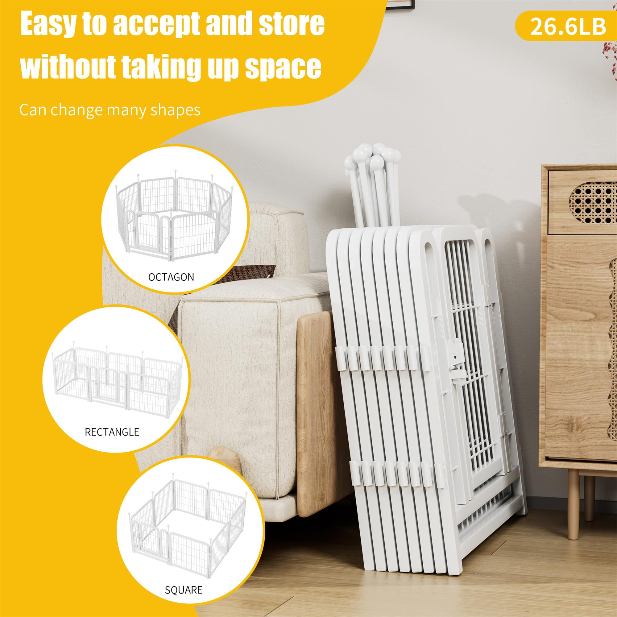 Pefilos Outdoor Dog Playpen 24" 8 Panels Indoor Dog Fence Metal Dog Pen Heavy Duty Pet Puppy Exercise Pen for RV Camping Garden Yard, White