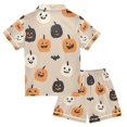 thumbnail image 2 of FORMRS Niños Short Sleeve Top and Pants Pajama Set Unisex Satin 2-Piece Sleepwear, Sizes 13-14Y, Beige Halloween Pumpkin, 2 of 8