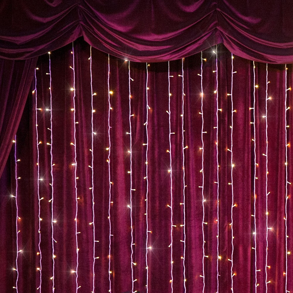 Curtain Lights Commercial LED Curtain Lights 12ft wide White Wire Multifunction Warm White