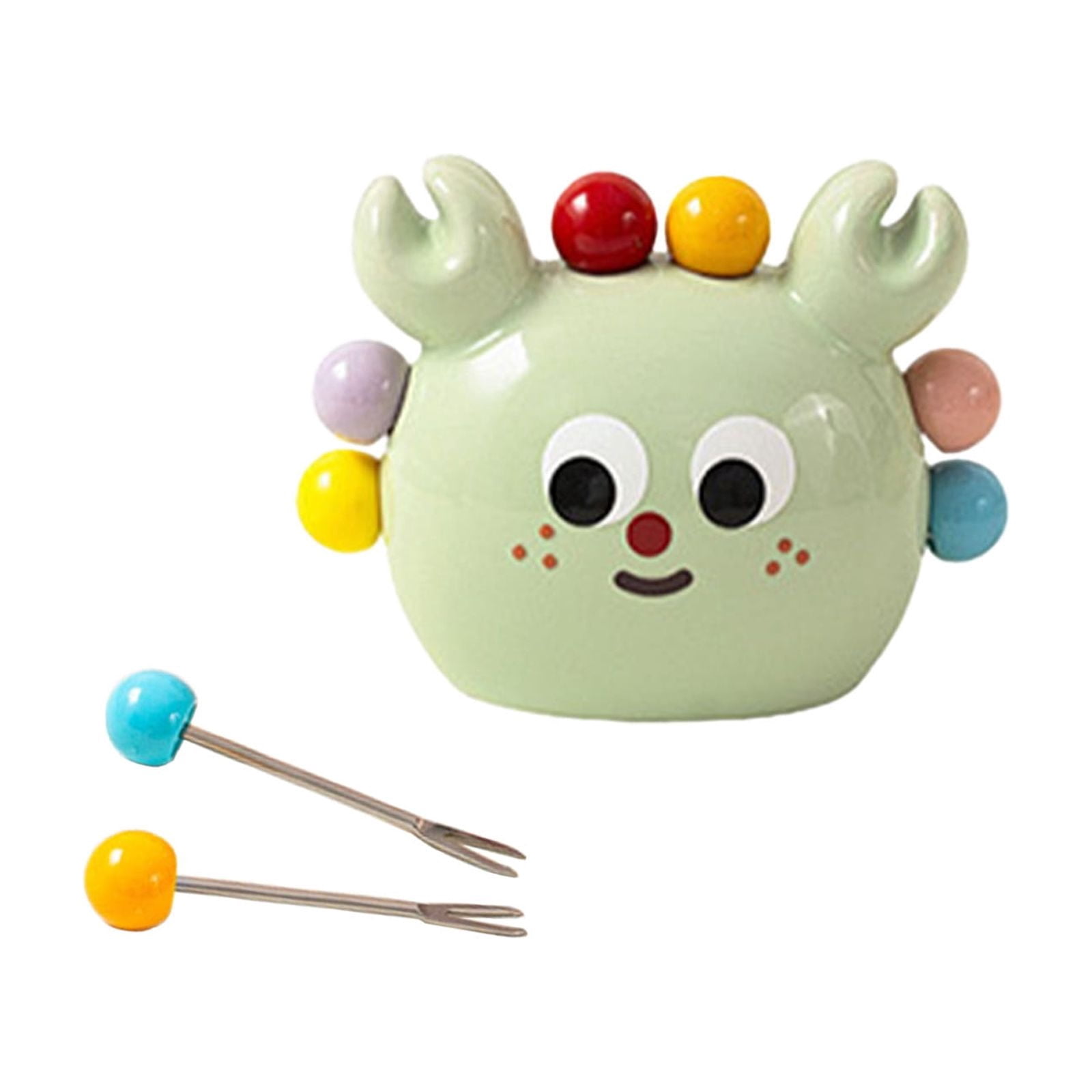 Fruit Fork Holder Set With Picks Decorative Storage Jar, Cute Crab Design Tabletop Organizer Easy Access Durable Display Stand, for Desserts Snacks Dining Table Home Kitchen and Party