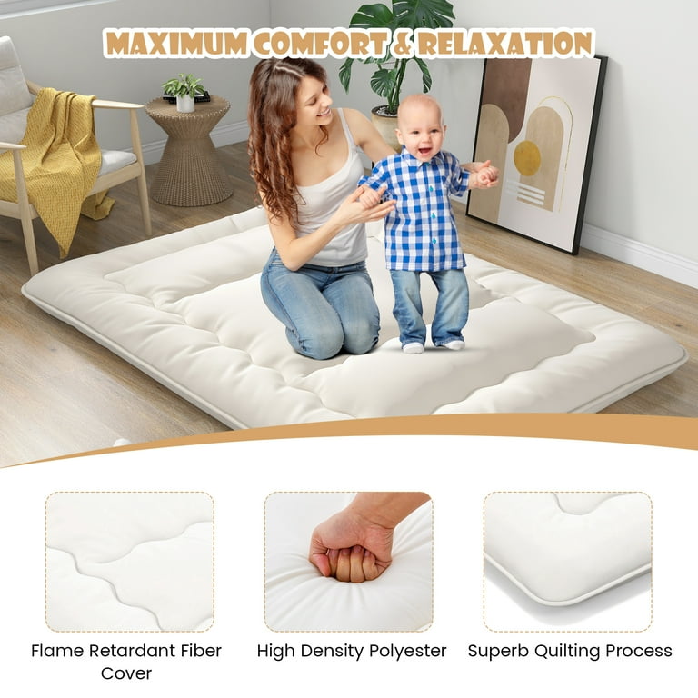 COSTWAY Japanse futon matras, tatami-mat, vloermat, vouwmatras met wasbare overtrek, opvouwbare slaapmat met draagtas, beige, 90 x 200 cm (140 x 200 cm, grijs