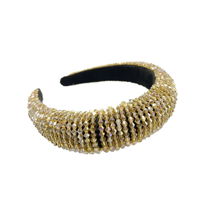 Qarigey Diademas con cuentas de cristal con purpurina, tocado de punto Flexible para el cabello, tocado para mujer, fiesta, colorido brillante Accesorio para el cabello Oro negro Qarigey AP010971-27B