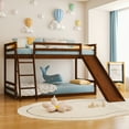 thumbnail image 6 of Zimtown Bunk Bed Twin Over Twin,Kids Low Floor Bed Frame with Slide for Children Boys Girls Dormitory Bedroom,No Box Spring Needed,Brown, 6 of 10