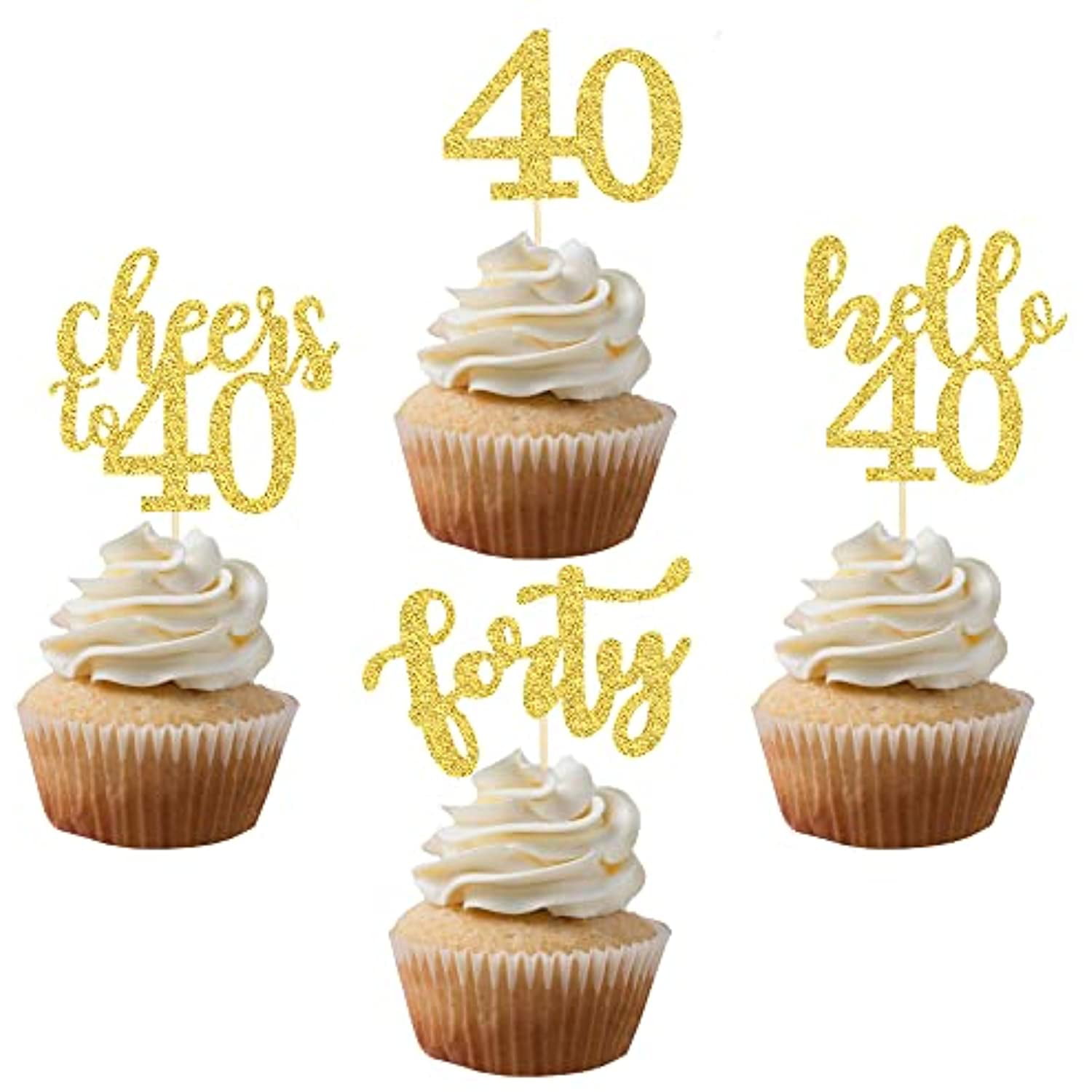 24 CT Gold Glitter Happy Birthday Cupcake Toppers Kids Birthday Party Celebrating Decors 