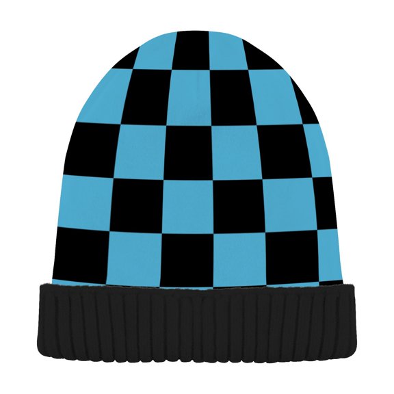 JSTEL Black&blue Checkered Beanie for Women Men Winter Hat Reversible Skull Knit Cap