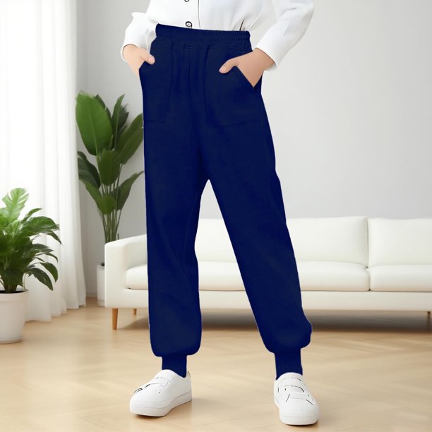 Cowsor Kids Solid Color Sweatpants Casual Elastic Waist Joggers Pants Comfort Loose Fit Athletic Pants Running Trousers
