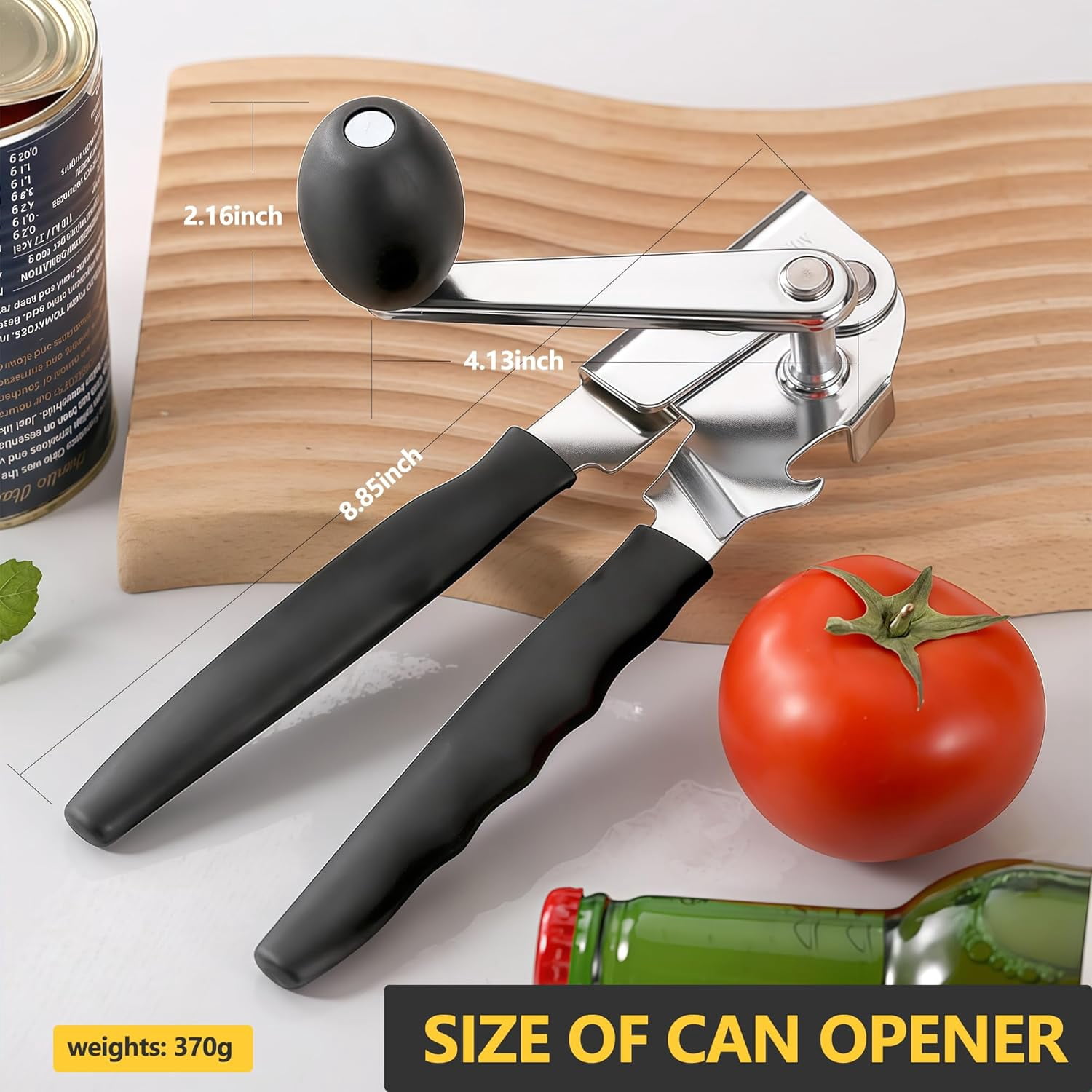 ABCISI Commercial Can Opener, Hand Crank Can Opener Manual Heavy Duty, Ergonomic Design, with Comfortable Long Handles, Oversized Knob, Large Handheld Can Open Easy for Big Cans, for Seniors, Black