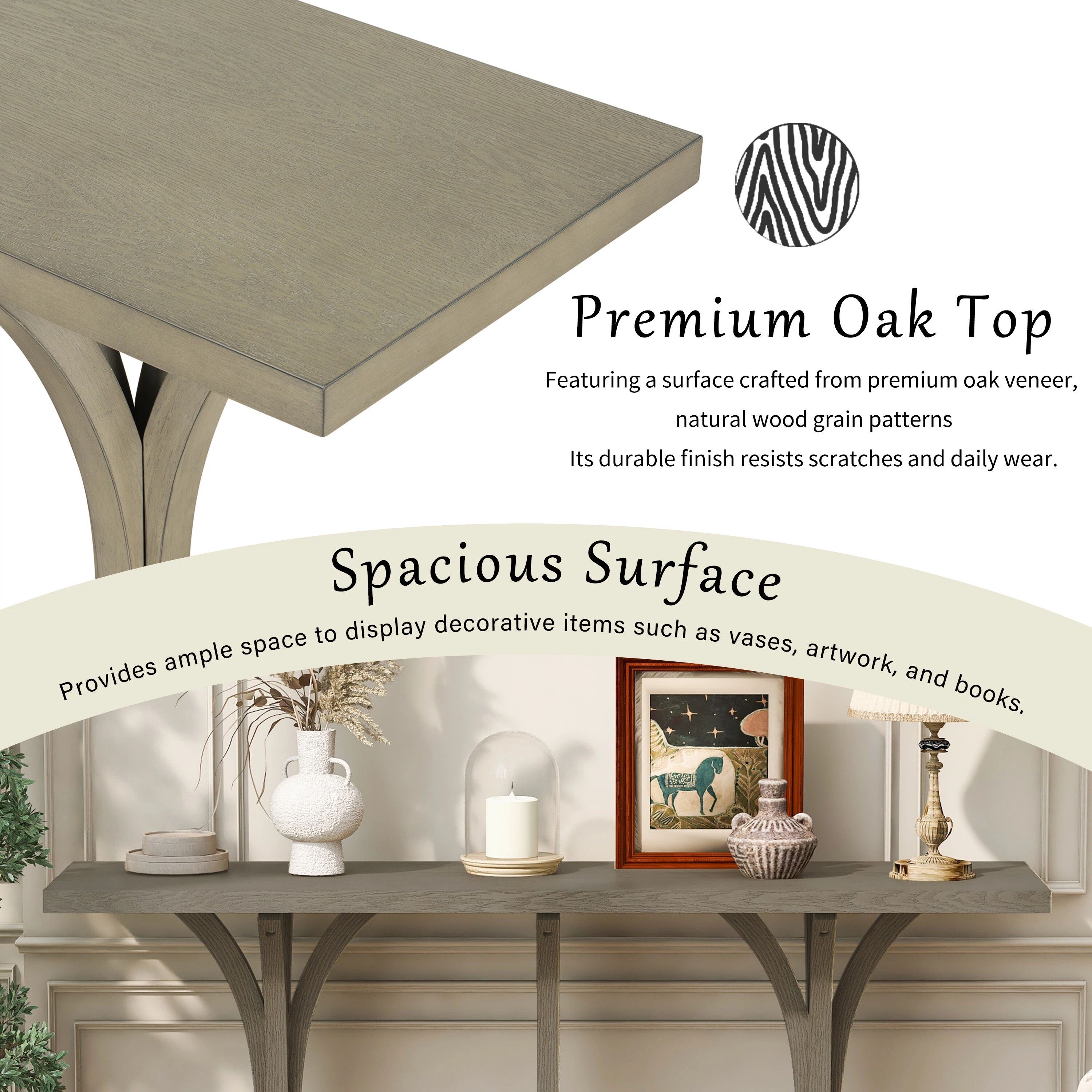 Euroco 59.8" Long Console Table, Farmhouse Entryway Table with Slender Curved Legs, Narrow Sofa Table Behind Couch for Living Room, Hallway,Foyer,Gray