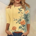 thumbnail image 2 of HAPIMO Women' Plus Size Fashion Clothes Flower Print Tops Flowy Elegant Blouses Round Neck Tees Casual Loose Summer Tops for Women Dressy Tunic Yellow XL, 2 of 5