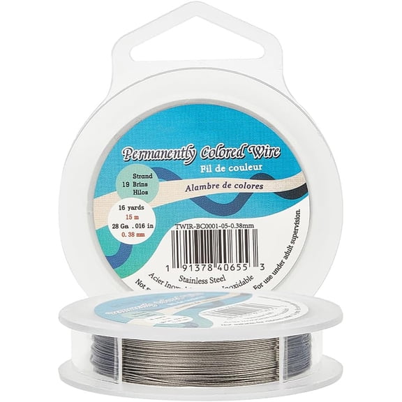 1roll 15m 0.38mm 19-Strand Tiger Tail Beading Wire 304 Stainless Steel Nylon Coated Craft Jewelry Beading Wire for Crafts Jewelry Making LightGrey Stainless Steel