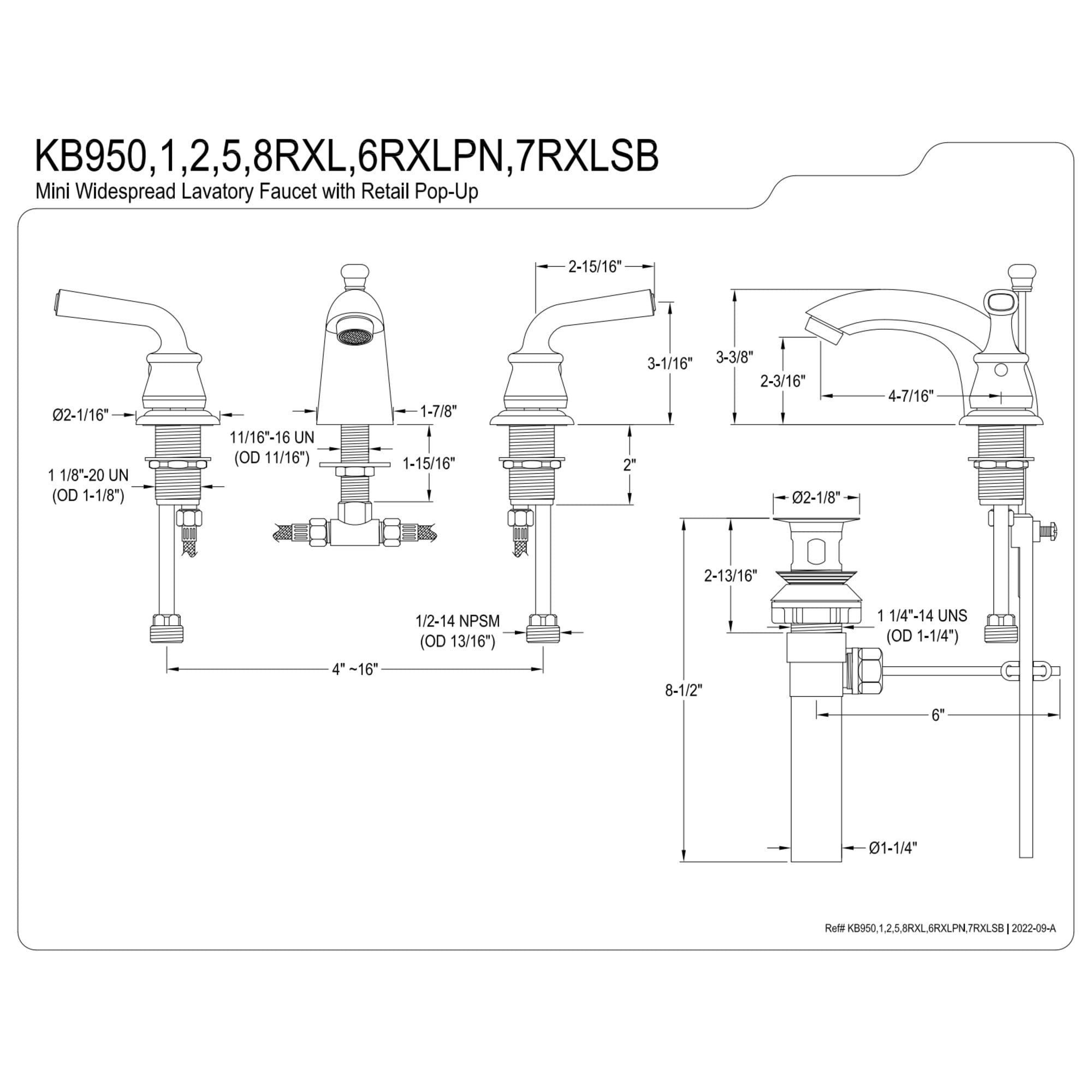 Kingston Brass KB955RXL Restoration Mini-Widespread Bathroom Faucet with Pop-Up Drain, Oil Rubbed Bronze