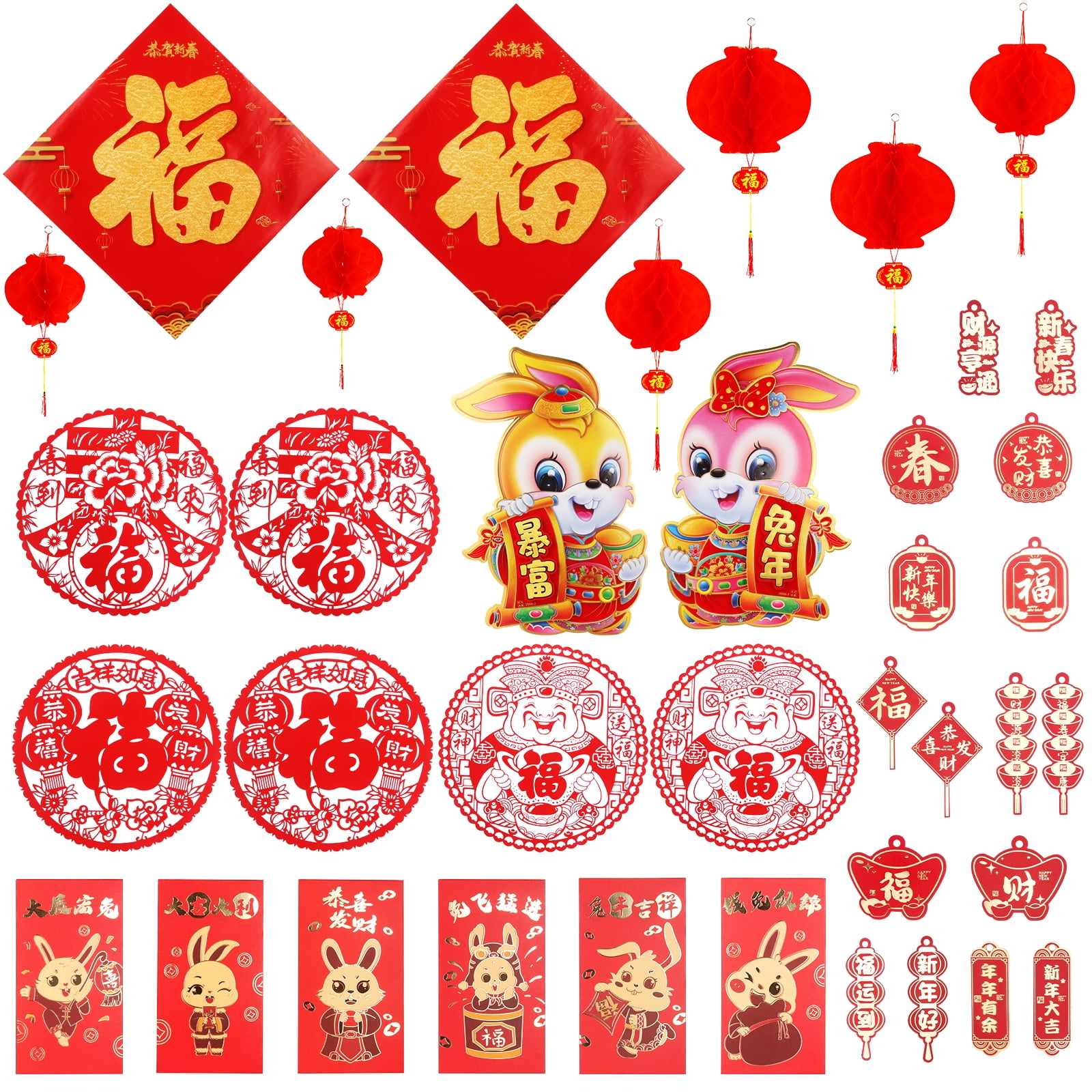 Washranp 2024 Chinese New Year Decorations,Traditional Red Fu
