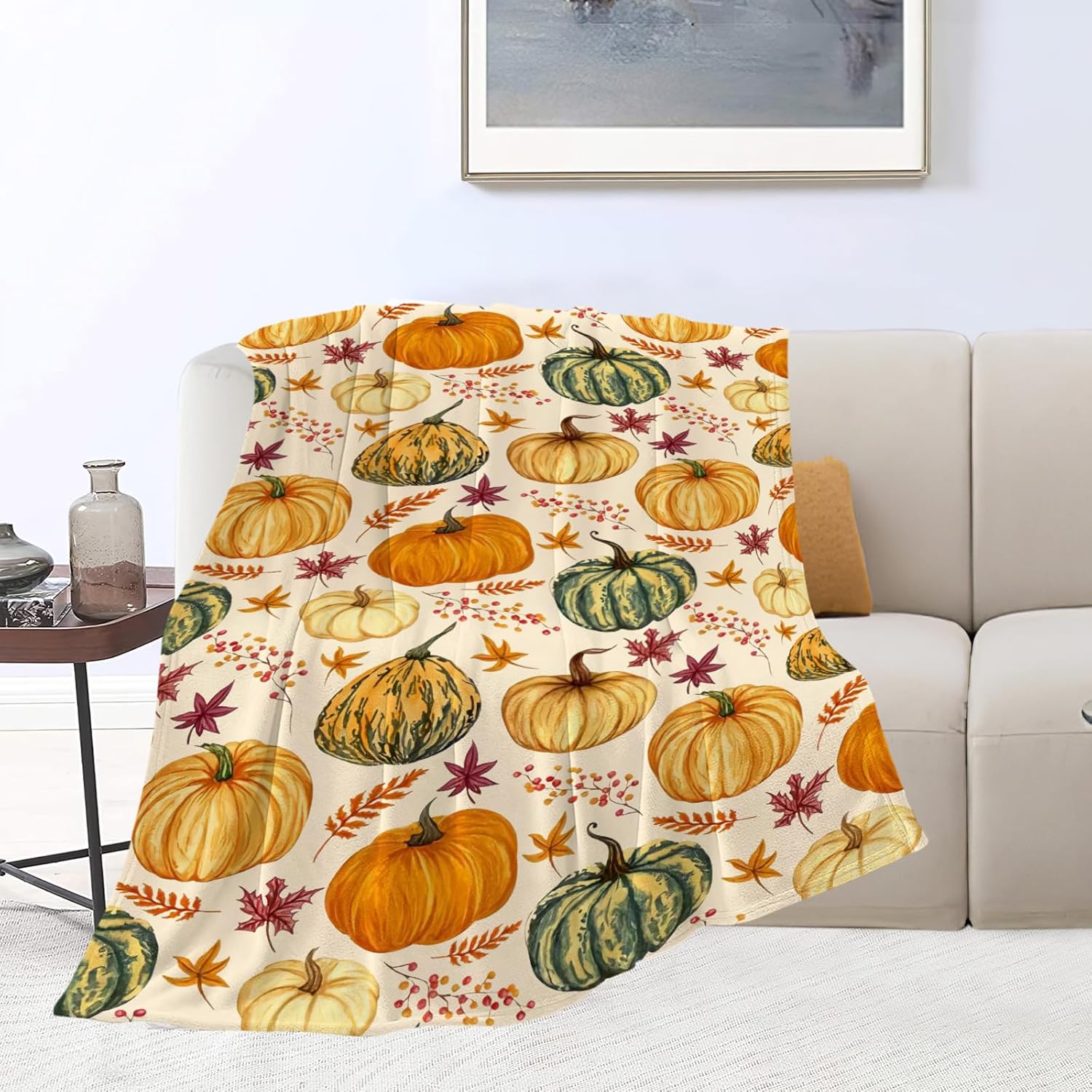 Fall Blanket Ultra Soft Cozy Autumn Pumpkin Maple Leaf Throw Blanket Fleece Fuzzy Plush Bedding Harvest Pumpkin Blanket Thanksgiving Gifts for Bed Kids Adults 50"x40"