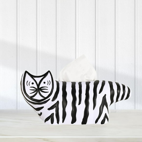 Soporte de caja de pañuelos Organizador de cajas de cables Faciales Caja de papel de servilleta de gato a rayas para el baño Decoración de la encimera