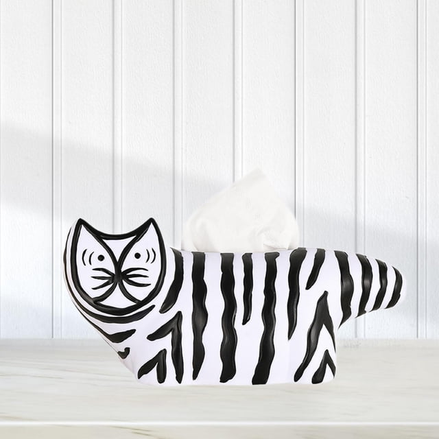 Soporte de caja de pañuelos Organizador de cajas de cables Faciales Caja de papel de servilleta de gato a rayas para el baño Decoración de la encimera