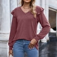 thumbnail image 2 of GigrtiJin Womens Fall Dressy Tunic Tops Trendy Ruffle Long Sleeves V Neck Shirts Casual Loose Solid Color Blouses, 2 of 3